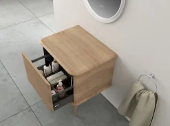 Baden Meuble sous-vasque à suspendre l.61 cm avec plan de toilette et pieds H.29 cm, effet chêne tabac, Idra