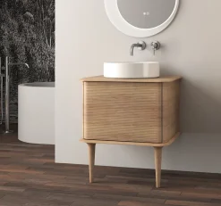 Baden Meuble sous-vasque à suspendre l.61 cm avec plan de toilette, vasque à poser et pieds H.29 cm, effet chêne tabac, Idra* Meuble Buanderie