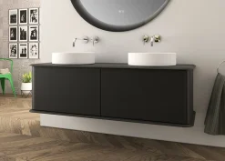 Baden Meuble sous-vasque à suspendre l.141 cm avec plan de toilette et 2 vasques à poser, noir mat, Idra