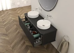 Baden Meuble sous-vasque à suspendre l.141 cm avec plan de toilette et 2 vasques à poser, noir mat, Idra