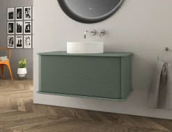 Baden Meuble sous-vasque à suspendre l.95 cm avec plan de toilette et vasque à poser, vert mat, Idra