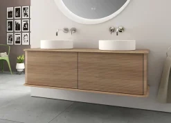 Baden Meuble sous-vasque à suspendre l.141 cm avec plan de toilette et 2 vasques à poser, effet chêne tabac, Idra