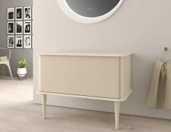 Baden Meuble sous-vasque à suspendre l.95 cm avec plan de toilette et pieds H.29 cm, beige coton, Idra* Meuble Buanderie