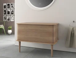 Baden Meuble sous-vasque à suspendre l.95 cm avec plan de toilette et pieds H.29 cm, effet chêne tabac, Idra