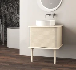 Baden Meuble sous-vasque à suspendre l.61 cm avec plan de toilette, vasque à poser et pieds H.29 cm, beige coton, Idra* Meuble Buanderie