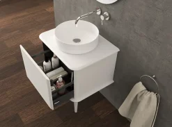 Baden Meuble sous-vasque à suspendre l.61 cm avec plan de toilette, vasque à poser et pieds H.29 cm, beige coton, Idra* Meuble Buanderie