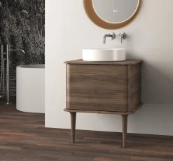 Baden Meuble sous-vasque à suspendre l.61 cm avec plan de toilette, vasque à poser et pieds H.29 cm, effet noyer, Idra