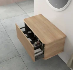 Baden Meuble sous-vasque à suspendre l.95 cm avec plan de toilette, effet chêne tabac, Idra