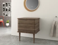 Baden Meuble sous-vasque à suspendre l.61 cm avec plan de toilette et pieds H.29 cm, effet noyer, Idra* Meuble Buanderie