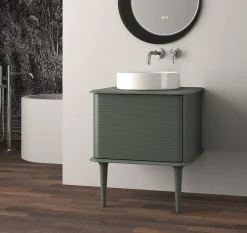 Baden Meuble sous-vasque à suspendre l.61 cm avec plan de toilette, vasque à poser et pieds H.29 cm, vert mat, Idra* Meuble Buanderie