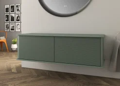Baden Meuble sous-vasque à suspendre l.141 cm avec plan de toilette, vert mat, Idra