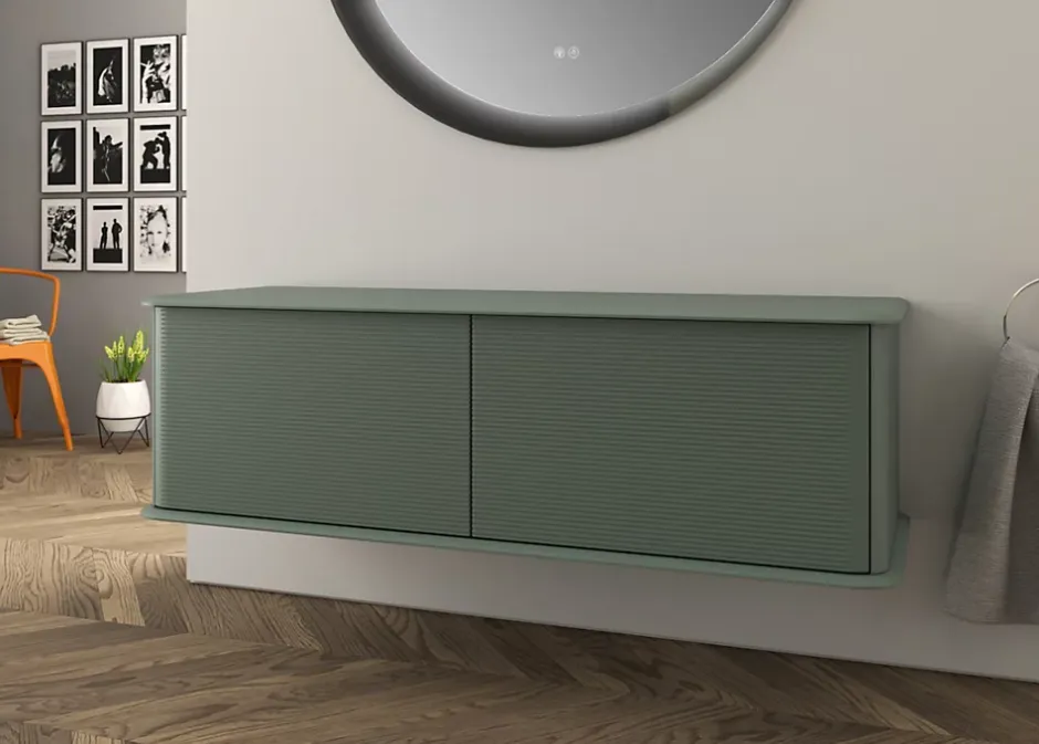 Baden Meuble sous-vasque à suspendre l.141 cm avec plan de toilette, vert mat, Idra