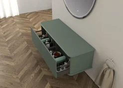 Baden Meuble sous-vasque à suspendre l.141 cm avec plan de toilette, vert mat, Idra