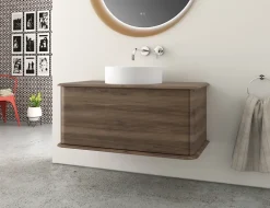 Baden Meuble sous-vasque à suspendre l.95 cm avec plan de toilette et vasque à poser, effet noyer, Idra