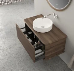 Baden Meuble sous-vasque à suspendre l.95 cm avec plan de toilette et vasque à poser, effet noyer, Idra