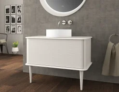 Baden Meuble sous-vasque à suspendre l.95 cm avec plan de toilette, vasque à poser et pieds H.29 cm, blanc mat, Idra* Meuble Buanderie