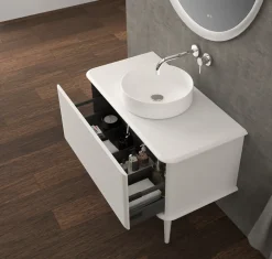 Baden Meuble sous-vasque à suspendre l.95 cm avec plan de toilette, vasque à poser et pieds H.29 cm, blanc mat, Idra* Meuble Buanderie