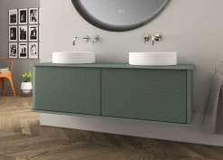 Baden Meuble sous-vasque à suspendre l.141 cm avec plan de toilette et 2 vasques à poser, vert mat, Idra