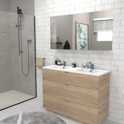 Weber Industries Meuble sous-vasque 3 tiroirs MARBELLA 120 cm + vasque / Décor Chêne blanchi
