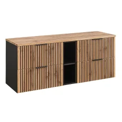 Petits-Meubles Meuble sous-vasque 140cm 2 niches Gaia Bois et Noir