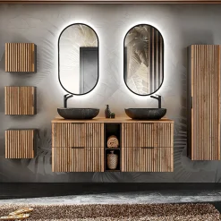 Petits-Meubles Meuble sous-vasque 140cm 2 niches Gaia Bois et Noir