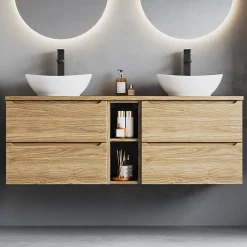 Petits-Meubles Meuble sous-vasque 140cm 2 niches plan de toilette Viggo Bois