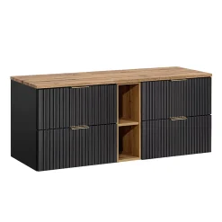 Petits-Meubles Meuble sous-vasque 140cm 2 niches Adriel Noir et Bois* Meuble Sous-Vasque