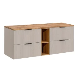 Petits-Meubles Meuble sous-vasque 140cm 2 niches Adriel Cachemire et Bois