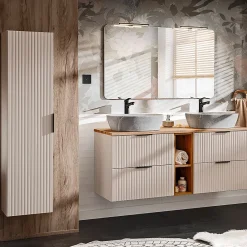 Petits-Meubles Meuble sous-vasque 140cm 2 niches Adriel Cachemire et Bois
