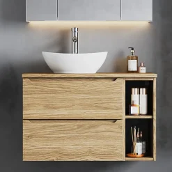 Petits-Meubles Meuble sous-vasque 80cm 2 niches plan de toilette Viggo Bois* Meuble Sous-Vasque