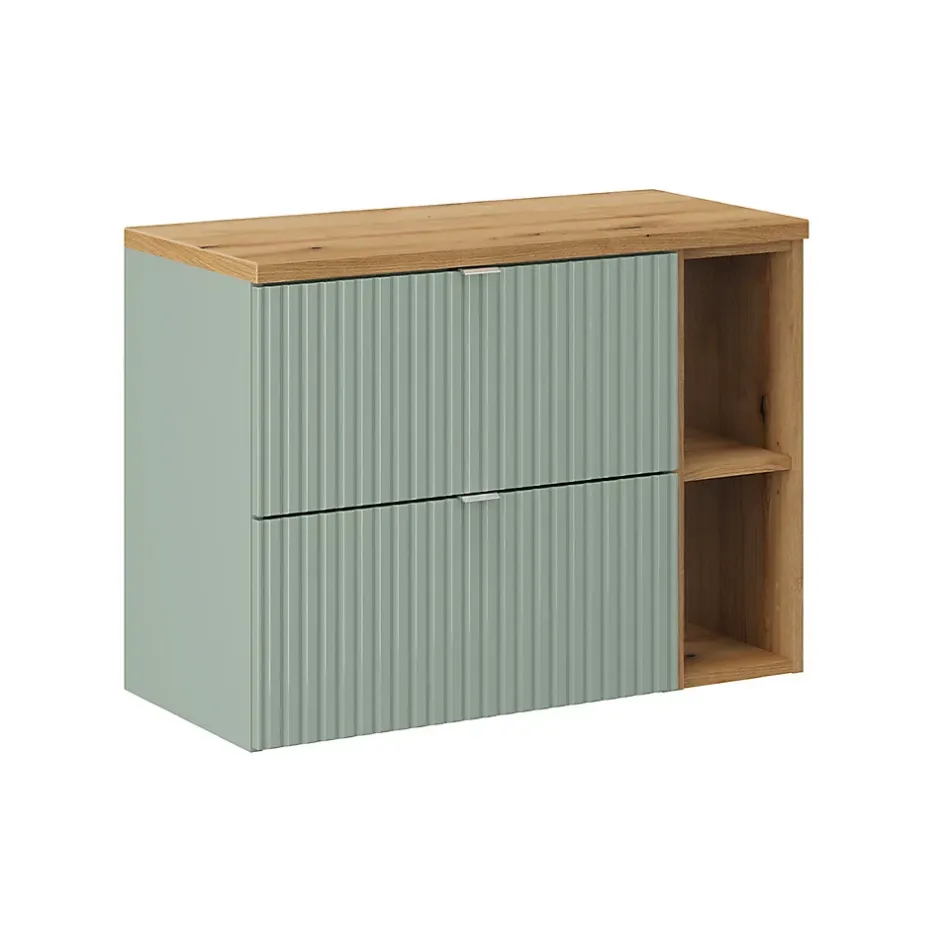 Petits-Meubles Meuble sous-vasque 80cm 2 tiroirs 2 niches Jade Vert et Bois