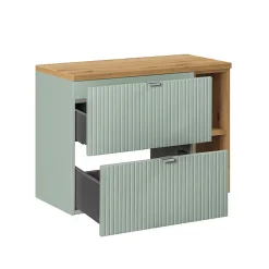 Petits-Meubles Meuble sous-vasque 80cm 2 tiroirs 2 niches Jade Vert et Bois