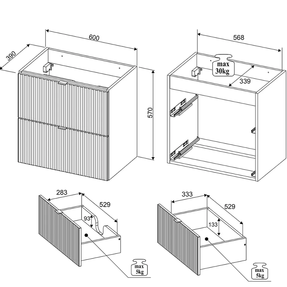 Petits-Meubles Meuble sous-vasque 80cm 2 tiroirs 2 niches Jade Vert et Bois