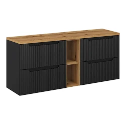 Petits-Meubles Meuble sous-vasque 140cm 4 tiroirs 2 niches Riva Noir et Bois