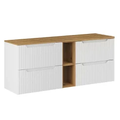 Petits-Meubles Meuble sous-vasque 140cm 4 tiroirs 2 niches Riva Blanc et Bois* Meuble Sous-Vasque