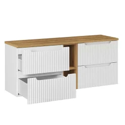 Petits-Meubles Meuble sous-vasque 140cm 4 tiroirs 2 niches Riva Blanc et Bois* Meuble Sous-Vasque