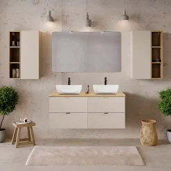 Petits-Meubles Meuble sous-vasque 120cm plan de toilette Azel Cachemire et Bois