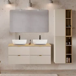 Petits-Meubles Meuble sous-vasque 120cm plan de toilette Azel Cachemire et Bois