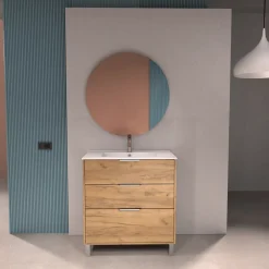 Futurbath Meuble sous-vasque effet chêne l.80 cm + plan simple vasque porcelaine, Louna