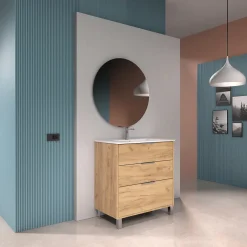 Futurbath Meuble sous-vasque effet chêne l.60 cm + plan simple vasque porcelaine, Louna* Meuble Vasque