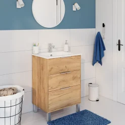Futurbath Meuble sous-vasque effet chêne l.60 cm + plan simple vasque porcelaine, Louna* Meuble Vasque