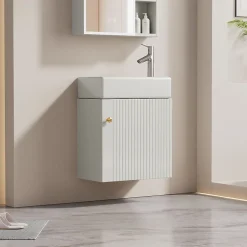 Okwish Meuble Sous-Vasque Suspendu avec Vasque - Meuble Salle de Bain Compact, MDF, 46x26x56 cm - Blanc