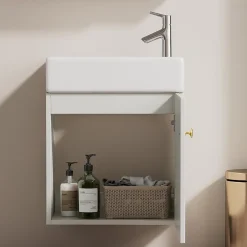 Okwish Meuble Sous-Vasque Suspendu avec Vasque - Meuble Salle de Bain Compact, MDF, 46x26x56 cm - Blanc
