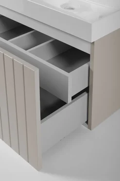 Furnidea Meuble sous-vasque suspendu HARMO 50 cm Façade rainuré cachemire semi-mat