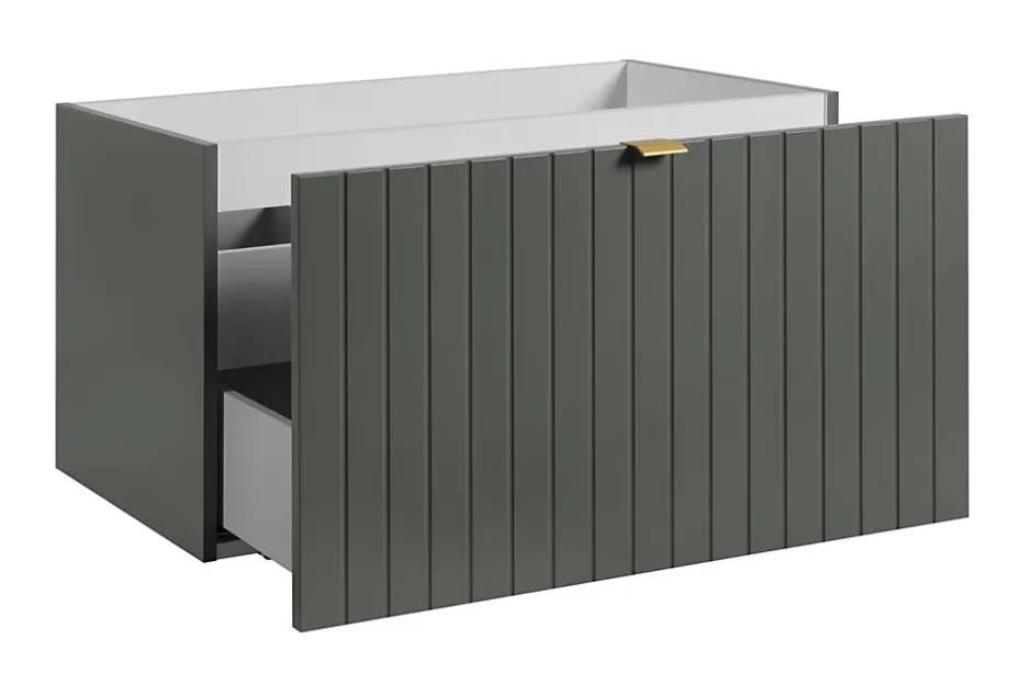 Furnidea Meuble sous-vasque suspendu HARMO 80 cm Façade rainuré vert semi-mat* Meuble Sous Lavabo