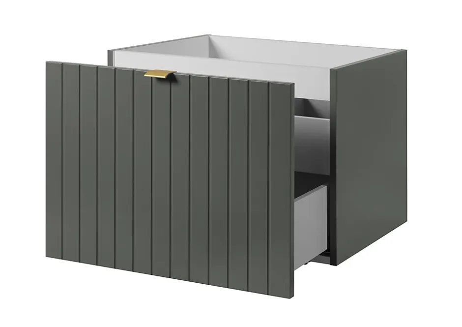 Furnidea Meuble sous-vasque suspendu HARMO 60 cm Façade rainuré vert semi-mat* Meuble Sous Lavabo