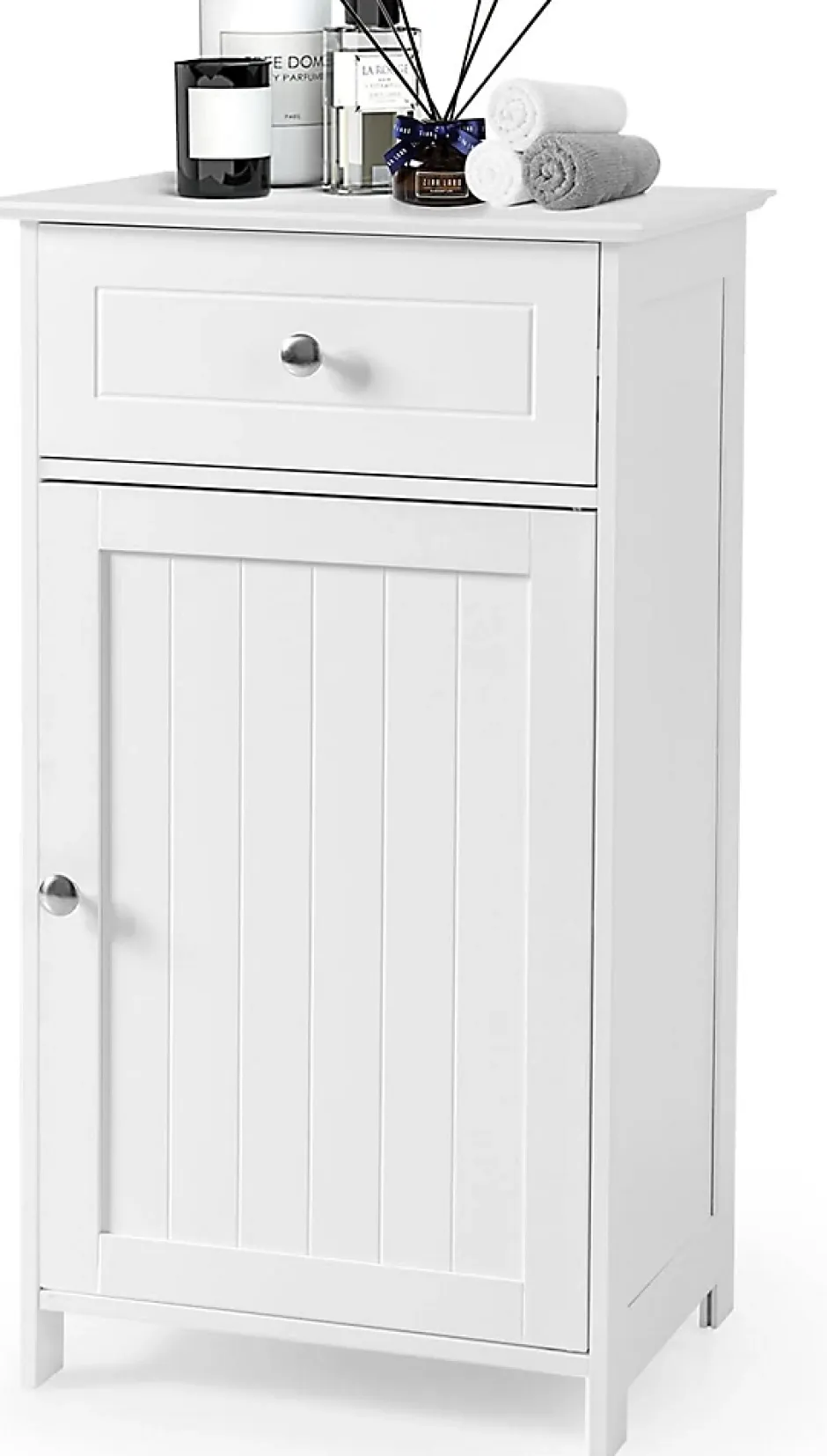 Giantex Meuble sur Pieds de Salle de Bain avec Étagères Réglables Tiroir et 1 Porte Armoire de Rangement pour Salle de Bain Blanc* Meuble Sous-Vasque