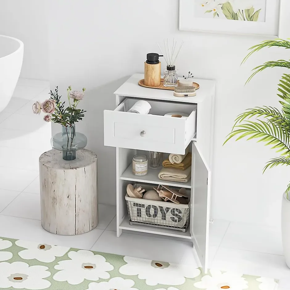 Giantex Meuble sur Pieds de Salle de Bain avec Étagères Réglables Tiroir et 1 Porte Armoire de Rangement pour Salle de Bain Blanc* Meuble Sous-Vasque