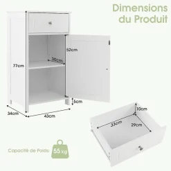 Giantex Meuble sur Pieds de Salle de Bain avec Étagères Réglables Tiroir et 1 Porte Armoire de Rangement pour Salle de Bain Blanc* Meuble Sous-Vasque