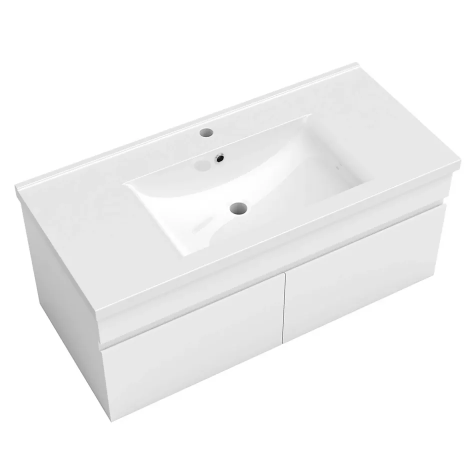 AICA Sanitaire Meuble suspendu avec vasque 100 cm salle de bain, meuble blanc 2 portes
